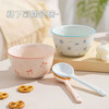 New underglaze color ceramic bowl and tableware set girly ins style ceramic bowl and spoon pink + blue two bowls two spoons