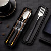 Jiaqi Portable Tableware Chopsticks Spoon Set Student Office Worker Tableware Box Portable Chopsticks Spoon Fork Silver Style - Wooden Chopsticks + Spoon Comes with Box