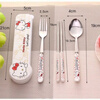 Complete Hello Kitty tableware set, stainless steel fork and spoon, student plastic handle, Hello Kitty chopsticks, KT cat spoon + chopsticks + fork (free box)