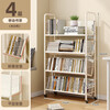 Mobile bookshelf with wheels floor-standing baby and children's picture book shelf simple iron small low bookcase student bedside bookshelf ZSZW01 milk white 4 layers