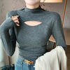 Langsha half turtleneck bottoming shirt for women, brushed inner wear, winter 2025 new style, high-end hollow long-sleeved T-shirt, pure desire top