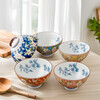 Mino Yaki Japanese imported ceramic rice bowl 4.5-inch hibiscus flower bowl 5-piece set