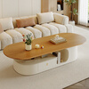 Home cream style living room solid wood coffee table small apartment home light luxury oval table tea table antique style high-end tea table solid wood countertop rosewood color oval coffee table 120*60*42cm