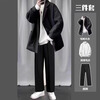 Gxmy woolen coat suit men's casual autumn and winter coat trendy high-end men's clothing complete set with handsome windbreaker woolen coat black + sweater white + trousers three-piece set XL 125-140 pounds