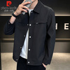 Pierre Cardin Jacket Men's Spring Autumn and Winter Trendy Fashion Work Jacket Men's Casual Lapel Clothes Men's Black XL