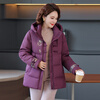 Flying in the Snow Down Jacket Women's 2025 Winter Short Lapel Loose Hooded Warm Jacket Mother's Wear Bean Paste Color 2XL