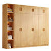 Fengnianlou free delivery 100% solid wood wardrobe bedroom flat door simple large wardrobe home storage cabinet real wood-1.6 meters four doors (160*60*200)