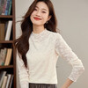 Luo Meng light Chinese lace bottoming shirt half turtleneck T-shirt 2025 spring and autumn new long-sleeved inner slim shirt top Crescent color M (recommended 85-100 pounds)