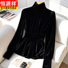 Hengyuanxiang gold velvet bottoming shirt women's top autumn and winter style inner long-sleeved shirt 2025 black thickened and velvet black regular style XL 120-135 catties