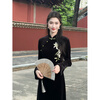 Jialong Mingxiu 2025 New Chinese Style Velvet Cheongsam Women's Autumn and Winter Slim Long Skirt Black Velvet XL