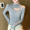 Langsha half turtleneck bottoming shirt for women, brushed inner wear, winter 2025 new style, high-end hollow long-sleeved T-shirt, pure desire top