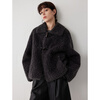 ELLE Sheep Wool Horn Button Plush Short Jacket Women 2025 Winter New New Year Retro Commuting Lamb Wool Top Dark Gray M
