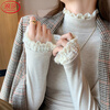 Langsha patchwork lace half turtleneck bottoming shirt for women in autumn and winter 2025 new brushed slim fit warm top