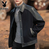 Playboy (PLAYBOY) Lapel Jacket Men's Autumn Trendy Handsome Loose Spliced Leather Jacket Men's Spring and Autumn Style 3076 Black XL