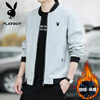 Playboy Jacket Men's Autumn and Winter Velvet Thickened Young and Middle-aged Stand Collar Loose Casual Jacket Black Velvet XL