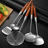 Muke thickened 304 stainless steel spatula solid wood handle household kitchen utensils cooking shovel soup spoon frying spoon combination set six-piece set including kitchen utensil rack