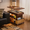Ruifan solid wood movable coffee table, sofa, side table, liftable side cabinet, small apartment side table, living room, multi-functional trolley