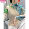 Modal European style printed mesh long-sleeved T-shirt women's turtleneck bottoming shirt autumn and winter slim-fitting and trendy age-reducing tops 0886# S