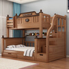 Bunk bed, multi-functional, all solid wood high and low bed, children's bed, bunk bed, double bunk bed, adult two-story wooden bed, ladder-double drawer-5CM brown mat, upper bed width 105, lower bed width 135 (comes with bookshelf)
