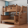 Bunk bed, multi-functional, all solid wood high and low bed, children's bed, bunk bed, double bunk bed, adult two-story wooden bed, ladder-double drawer-5CM brown mat, upper bed width 105, lower bed width 135 (comes with bookshelf)