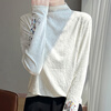 Suding women's original brand flagship store versatile half turtleneck/round neck heavy industry exquisite embroidery bottoming T-shirt autumn half turtleneck off-white XL