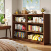 Lin Zhiyu solid wood bookshelf rack floor-standing student home storage storage cabinet grid display short bookcase integrated against the wall walnut color deepened 2 layers 140*30*76.5 3A grade imported solid wood