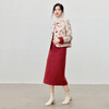 Shandubila New Year Red National Style Jacquard Suit Women's Winter Round Neck Plate Button Warm Jacket Slit A-Line Skirt Two-piece Set