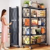 Installation-free floor-standing folding storage rack storage rack microwave oven rack living room kitchen multi-layer storage trolley pot rack thickened carbon steel black five layers - second folding + no installation required