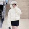 Flower bud temperament suit for women 2025 winter loose hooded thickened short bread suit black S 90-120 catties