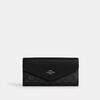 COACH Women's Long Wealth Cloth Multi-card Slot Storage Independent Coin Bag Snap Button Closure External Pocket Black Coated Canvas Charcoal/Black