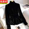 Hengyuanxiang gold velvet bottoming shirt women's top autumn and winter style inner long-sleeved shirt 2025 black thickened and velvet black regular style XL 120-135 catties