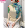 Modal European style printed mesh long-sleeved T-shirt women's turtleneck bottoming shirt autumn and winter slim-fitting and trendy age-reducing tops 0886# S
