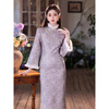 Du Yanzhi 2025 winter new style jacquard composite super soft plus velvet thickened long cheongsam light purple noble and elegant temperament cheongsam light purple plus velvet L 100-110 catties (height standard of 1.6 meters)