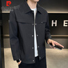 Pierre Cardin Jacket Men's Spring Autumn and Winter Trendy Fashion Work Jacket Men's Casual Lapel Clothes Men's Black XL