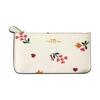 COACH Corner Zip Gold Logo Printed Flower Leather Wrist Bag Coin Purse Wallet Women's White Basic Pack (Bag + Dust Bag)