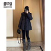 Snow Flying (SNOWFLYING) 2025 winter new temperament waist down jacket women's slim slim hooded thickened mid-length white duck down jacket temperament black M suitable for 110-130 pounds