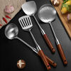 Muke thickened 304 stainless steel spatula solid wood handle household kitchen utensils cooking shovel soup spoon frying spoon combination set six-piece set including kitchen utensil rack