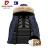 Pierre Cardin High-end Thickened Extreme Cold Goose Down Down Jacket Men's Mid-Length 2025 Winter New Fur Collar Warm Workwear Jacket Men Blue M 170