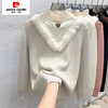 Pierre Cardin thickened velvet sweater for women in autumn and winter, half turtleneck, one-piece velvet bottoming shirt with new lace inside, off-white, one-piece velvet and velvet, French unique and chic, thickened L 115-125 pounds