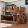 Solid wood high and low bed and bunk bed for adults, double bunk bed, bunk bed, bunk bed, children's bunk bed, mother and baby bed, cabinet ladder - double drawers - 5CM brown mat, upper bed width 150cm, bottom bed width 180cm (comes with bookshelf)