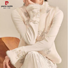 Pier Cardande velvet new Chinese-style national style embroidered top for women autumn and winter new thickened brushed bottoming shirt half turtleneck long-sleeved T-shirt white bottoming shirt without vest M recommended 80-100 pounds
