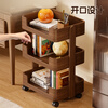 Lin's boy all solid wood mobile storage rack floor-standing bookshelf living room wheeled trolley household snack rack multi-layer storage rack walnut color three-layer imported solid wood