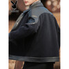 Playboy (PLAYBOY) Lapel Jacket Men's Autumn Trendy Handsome Loose Spliced Leather Jacket Men's Spring and Autumn Style 3076 Black XL