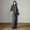 Chuyu Contrast Color Sweater Jacket Wide Leg Pants Women's 2025 Winter New Thick Sports Style Two-piece Suit Dark Gray M