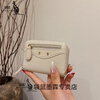 Kangaroo simple litchi pattern short small wallet for women Korean style two folding multi-card slot buckle card bag zipper change slot off-white