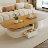 Home cream style living room solid wood coffee table small apartment home light luxury oval table tea table antique style high-end tea table solid wood countertop rosewood color oval coffee table 120*60*42cm