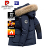 Pierre Cardin High-end Thickened Extreme Cold Goose Down Down Jacket Men's Mid-Length 2025 Winter New Fur Collar Warm Workwear Jacket Men Blue M 170