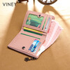Viney first-layer cowhide women's wallet short folding zipper coin purse multi-card slot multi-functional wallet card holder document bag