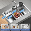 Naita (NTNO) kitchen sink large single sink dishwashing basin integrated basin 304 stainless steel thickened 5.0 embossed wear-resistant slag collecting dishwashing sink Yayin slag collecting large single sink + three-speed pull-out faucet 75*46cm Taiwan-controlled drain - thickened 5.0