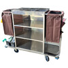 Hotel work linen cart universal wheel hotel stainless steel double-sided room entrance cleaning truck room service cart 1.35 meters steel double-sided blue long and short cloth bags - disassembly and assembly of mop rack 1